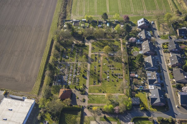 Aerial view, cemetery, cemetery burial ground Capelle, Nordkirchen, Münsterland, North