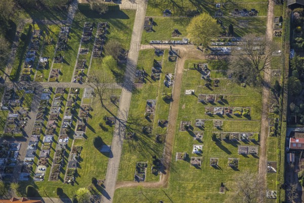 Aerial view, cemetery, cemetery burial ground Capelle, Nordkirchen, Münsterland, North