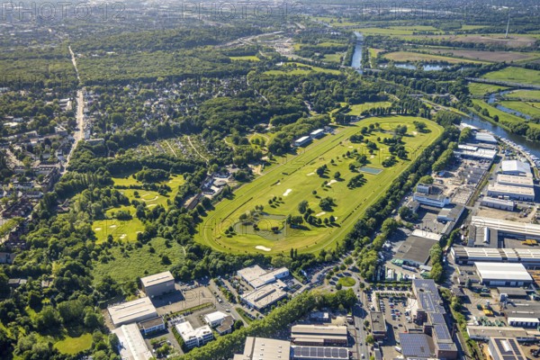 Aerial view, racecourse with golf course Golfclub Mülheim an der Ruhr Raffelberg, Südhafen,