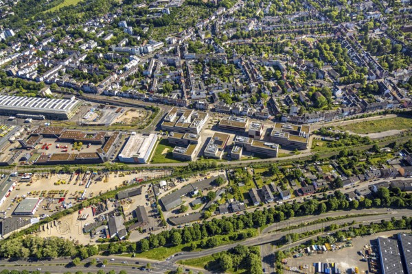 Aerial view, Hochschule Ruhr West - Campus Mülheim, dead end of the Ruhr RS1 cycle highway behind