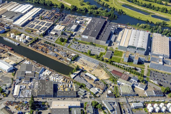 Aerial view, Südhafen-Mülheim, industrial estate Rheinstraße and Timmerhellstraße, Speldorf,