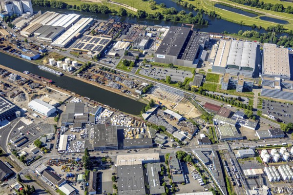 Aerial view, Südhafen-Mülheim, industrial estate Rheinstraße and Timmerhellstraße, Speldorf,