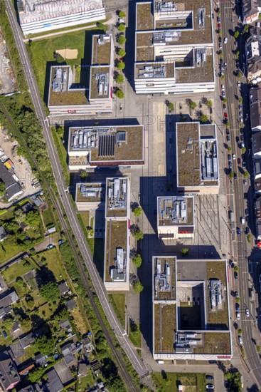 Aerial view, Hochschule Ruhr West - Campus Mülheim, dead end of the Ruhr RS1 cycle highway behind