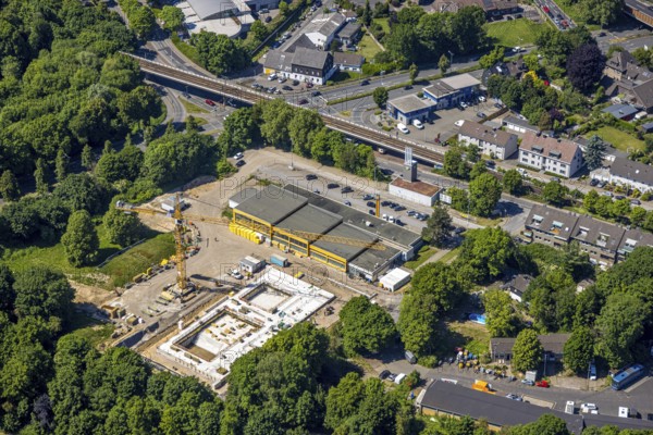 Aerial view, Friedrich-Wennmann-Bad, construction site and renovation, swimming pool renovation,