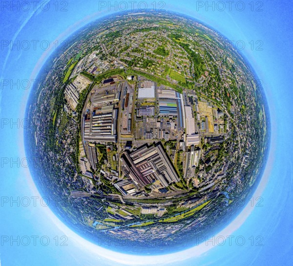 Aerial photograph, Salzgitter Mannesmann Röhrenwerke industrial estate, globe, fisheye image,
