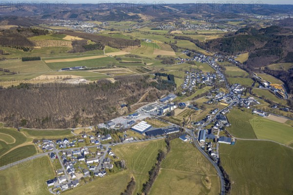 Aerial view, residential area local view district Bergerhütte with commercial area Auf dem