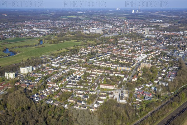 Aerial view, residential area, local view of Geistviertel an den Lippewiesen, Lünen, Ruhr area,