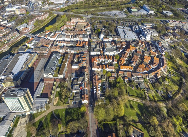 Aerial view, local view pedestrian zone Lange Straße, shopping centre at Christinentor with office