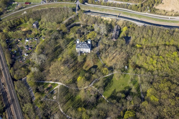 Aerial view, Schwansbell Castle with two towers, former knight's seat of the Lords of Schwansbell,