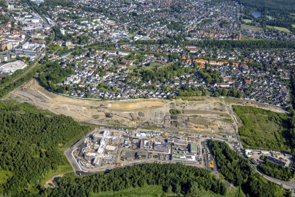 Aerial view, Landschaftspark Viktoria, construction site and new building for planned IGA 2027 and
