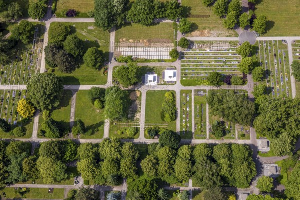 Aerial view, South cemetery with green area cemetery, Sodingen, Herne, Ruhr area, North