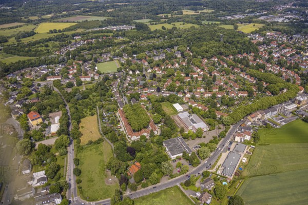 Aerial view, residential area local view Börnig with housing estate Teutoburgia Bergmannssiedlung