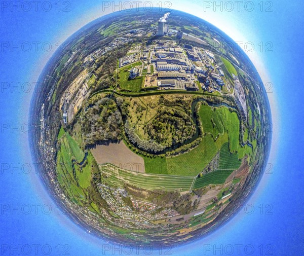 Aerial view, Lippe floodplain nature reserve from Lünen to Horst lock, Buddenburg castle memorial
