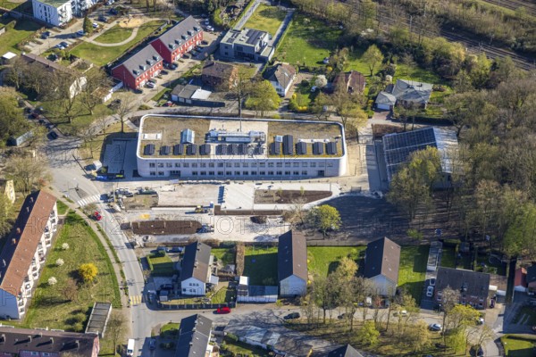 Aerial view, construction site and new building of the Osterfeldschule, Lünen, Ruhr area, North