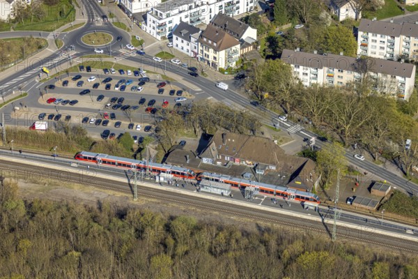 Aerial view, Lünen Preußen station, station building with S-Bahn and platform, Lünen, Ruhr area,