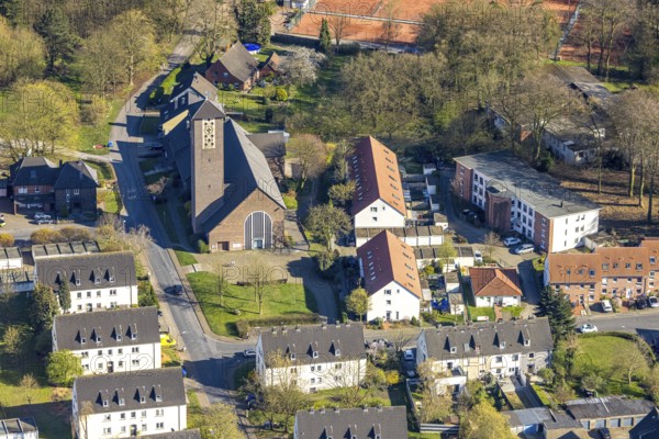 Aerial view, Church of St. Ludger, Alstedde, Lünen, Ruhr area, North Rhine-Westphalia, Germany, DE,