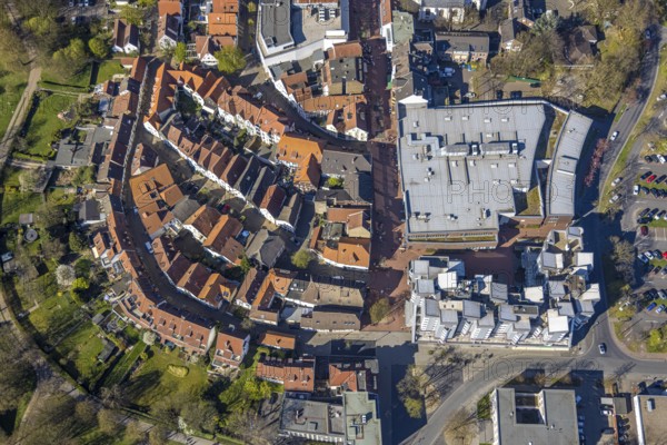 Aerial view, shopping centre at Christinentor, office high-rise buildings at Christinentor, old