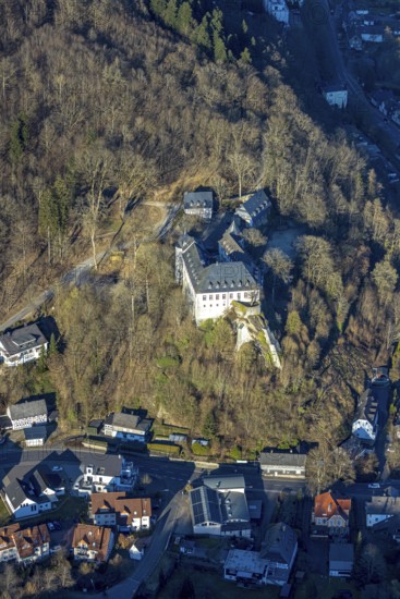 Aerial view, Bilstein Castle, youth hostel and historical sight, Bilstein, Lennestadt, Sauerland,
