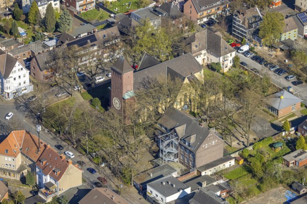 Aerial view, catholic church Holy Family, Lünen, Ruhr area, North Rhine-Westphalia, Germany, DE,