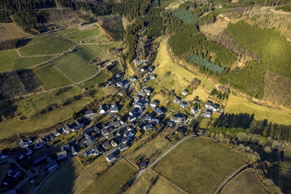 Aerial view, monastery church of Maria Königin grammar school, Altenhundem, Lennestadt, Sauerland,