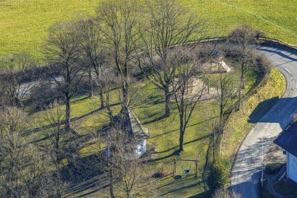 Aerial view, playground and St Mary's Chapel on the Kippel, Grevenbrück, Lennestadt, Sauerland,