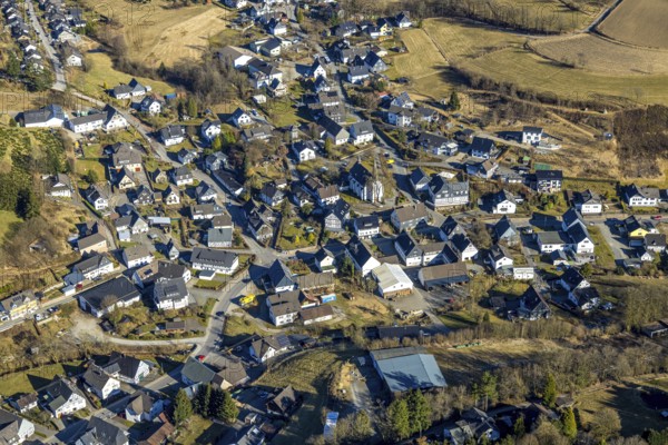 Aerial view, residential area town centre with catholic church St. Katharina Heinsberg,