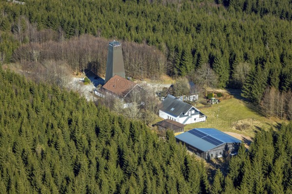 Aerial photo, Rhein-Weser-Turm, restaurant and mountain inn with observation tower, Oberhundem,