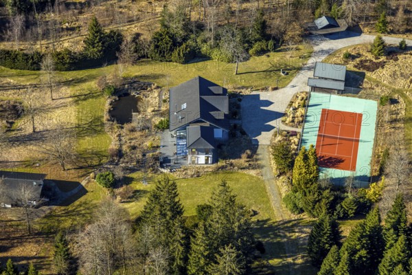Aerial view, Panorama Park Sauerland, leisure park with attractions, tennis court, Rinsecke,
