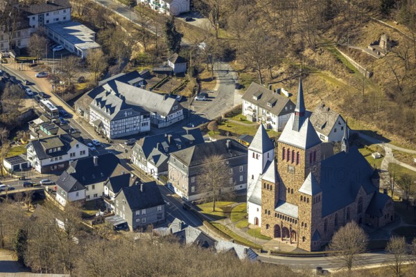 Aerial view, Church of St. Peter and Paul, Kirchhundem, Sauerland, North Rhine-Westphalia, Germany,
