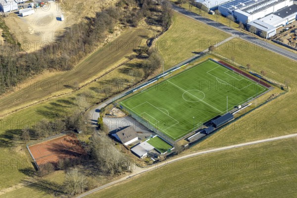 Aerial photo, football stadium sports ground SV Rahrbachtal 1989 e.V., Rahrbach, Kirchhundem,