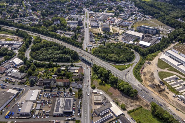 Aerial view, large construction site motorway junction Herne with tunnel construction, motorway A43