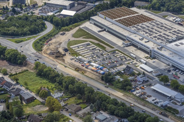 Aerial view, large construction site motorway junction Herne with tunnel construction, motorway A43