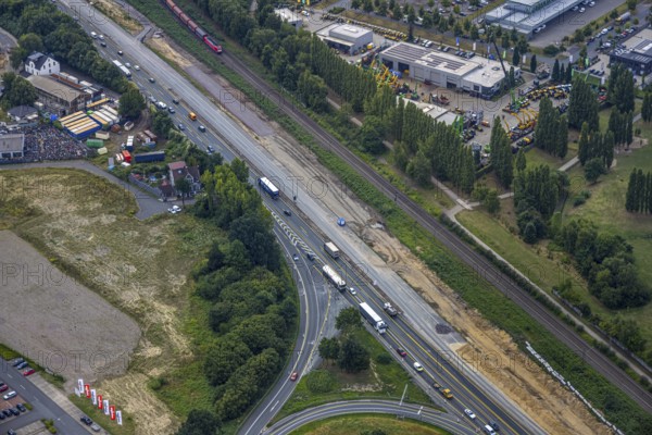 Aerial view, large construction site motorway junction Herne with tunnel construction, motorway A43