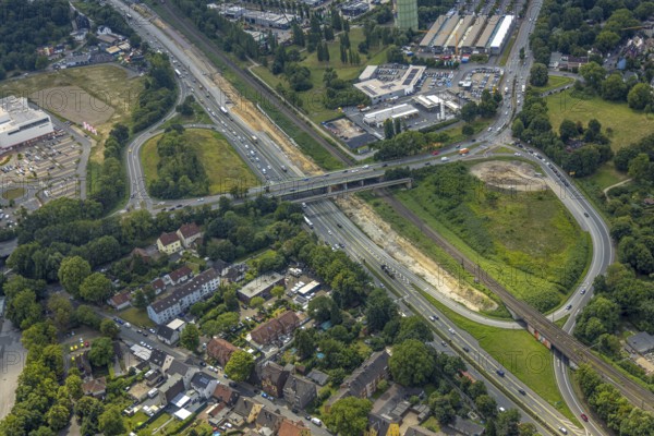 Aerial view, large construction site motorway junction Herne with tunnel construction, motorway A43