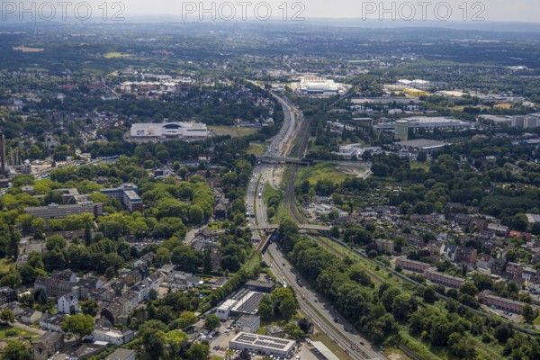 Aerial view, large construction site motorway junction Herne with tunnel construction, motorway A43