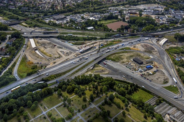 Aerial view, large construction site motorway junction Herne with tunnel construction, motorway A43