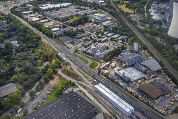Aerial view, large construction site motorway junction Herne with tunnel construction, motorway A43