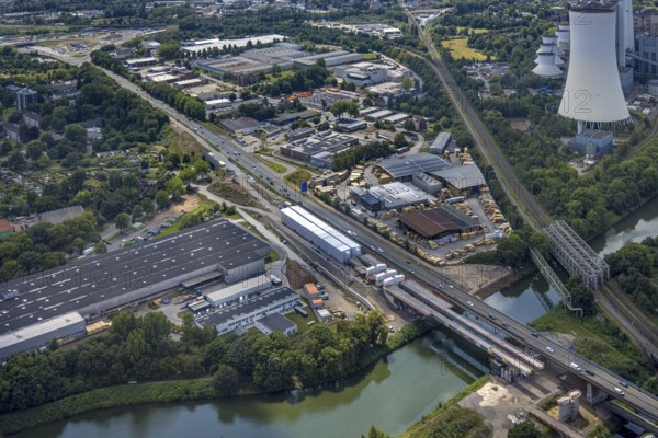 Aerial view, large construction site motorway junction Herne with tunnel construction, motorway A43