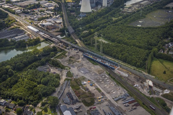 Aerial view, large construction site motorway junction Herne with tunnel construction, motorway A43