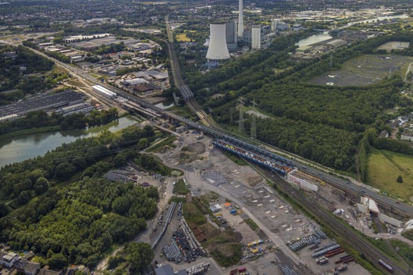 Aerial view, large construction site motorway junction Herne with tunnel construction, motorway A43