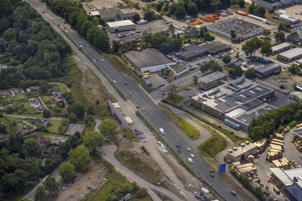 Aerial view, large construction site motorway junction Herne with tunnel construction, motorway A43