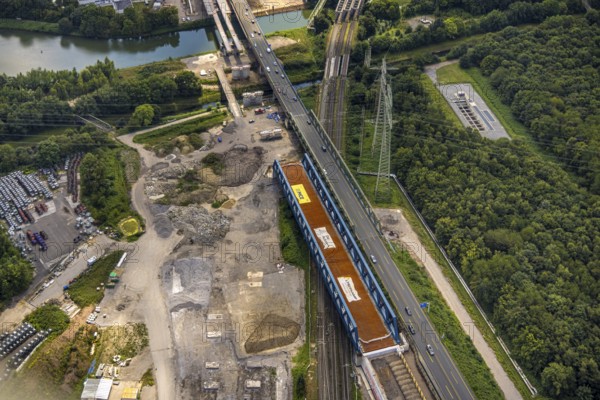 Aerial view, large construction site motorway junction Herne with tunnel construction, motorway A43