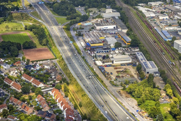 Aerial view, large construction site motorway junction Herne with tunnel construction, motorway A43