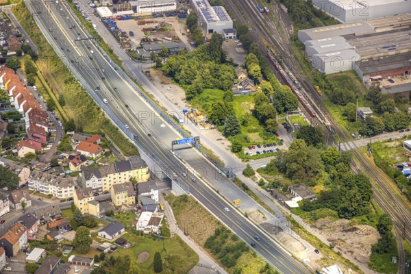 Aerial view, large construction site motorway junction Herne with tunnel construction, motorway A43