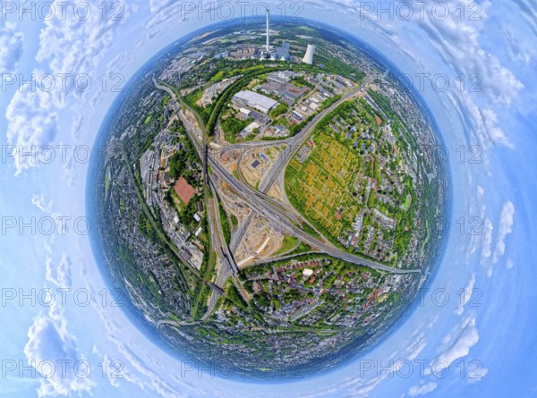 Motorway junction Herne major construction site, motorway A42 and motorway A43, STEAG cogeneration