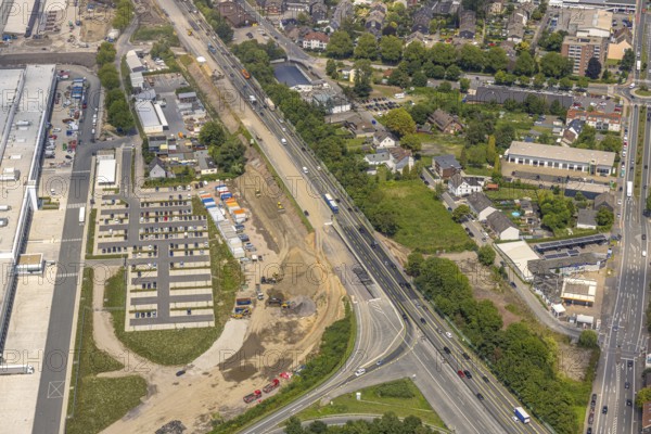 Aerial view, large construction site motorway junction Herne with tunnel construction, motorway A43