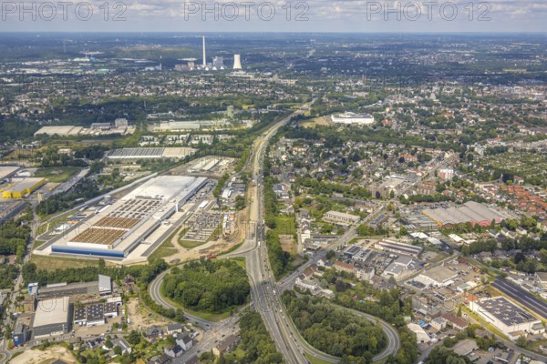 Aerial view, large construction site motorway junction Herne with tunnel construction, motorway A43