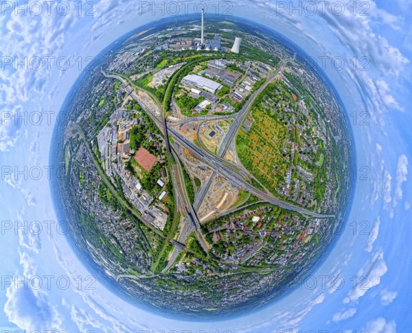 Motorway junction Herne major construction site, motorway A42 and motorway A43, STEAG cogeneration