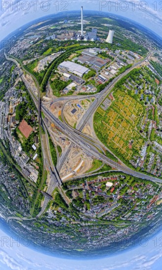 Motorway junction Herne major construction site, motorway A42 and motorway A43, STEAG cogeneration