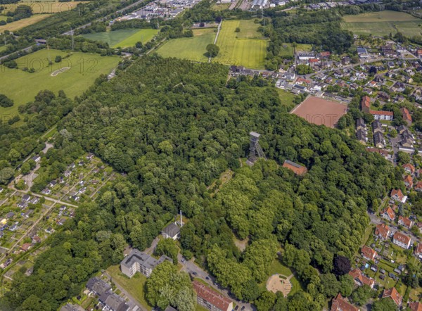 Aerial view, KunstWald Teutoburgia with winding tower of the former colliery Teutoburgia Schacht 1,